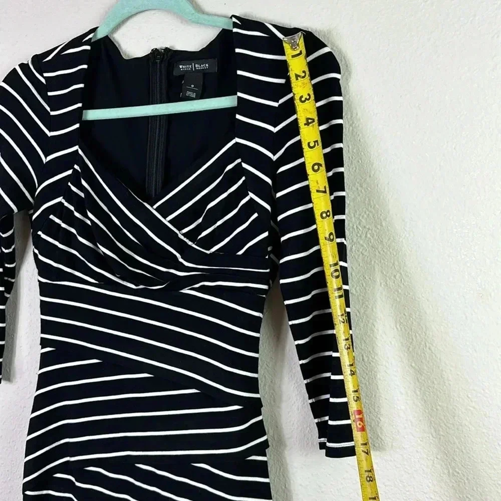 White House Black Market Black White Striped 3/4 Sleeve Bodycon Dress Size 0